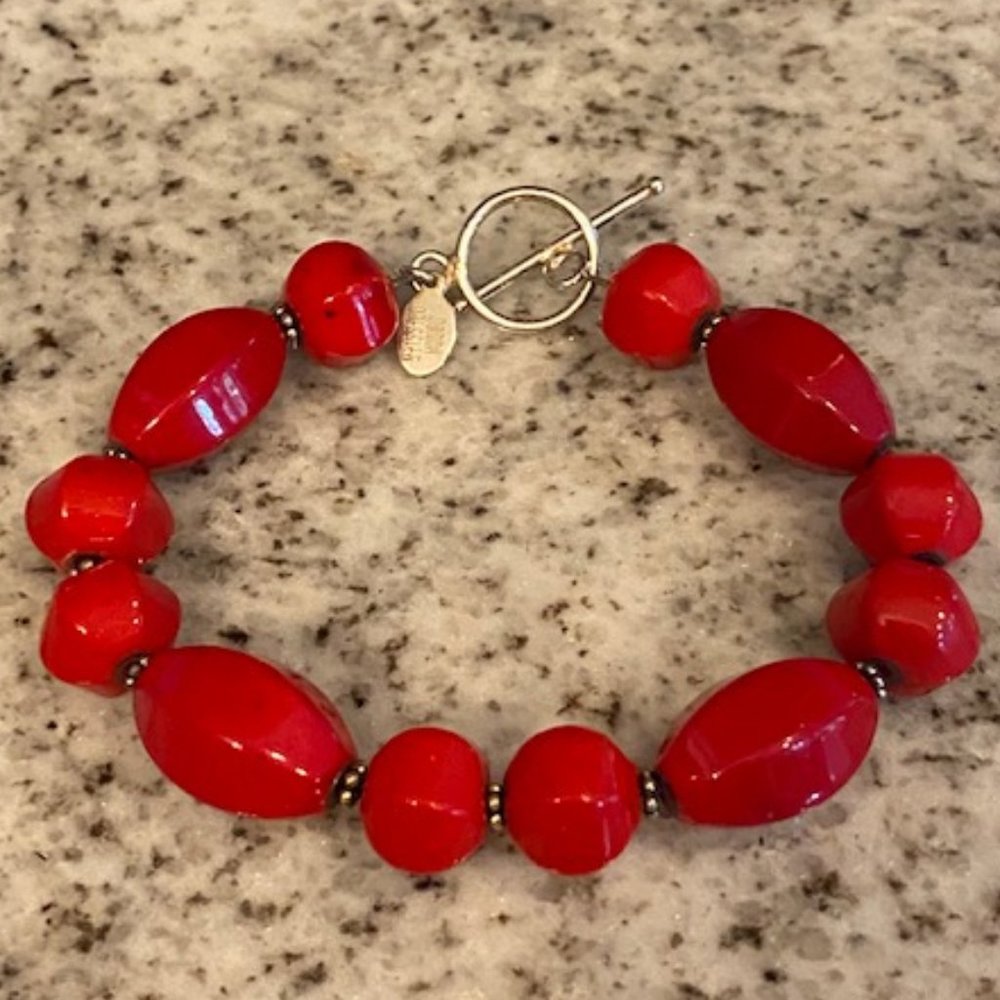 Donna Dressler Bracelet, red polished stones and sterling silver.